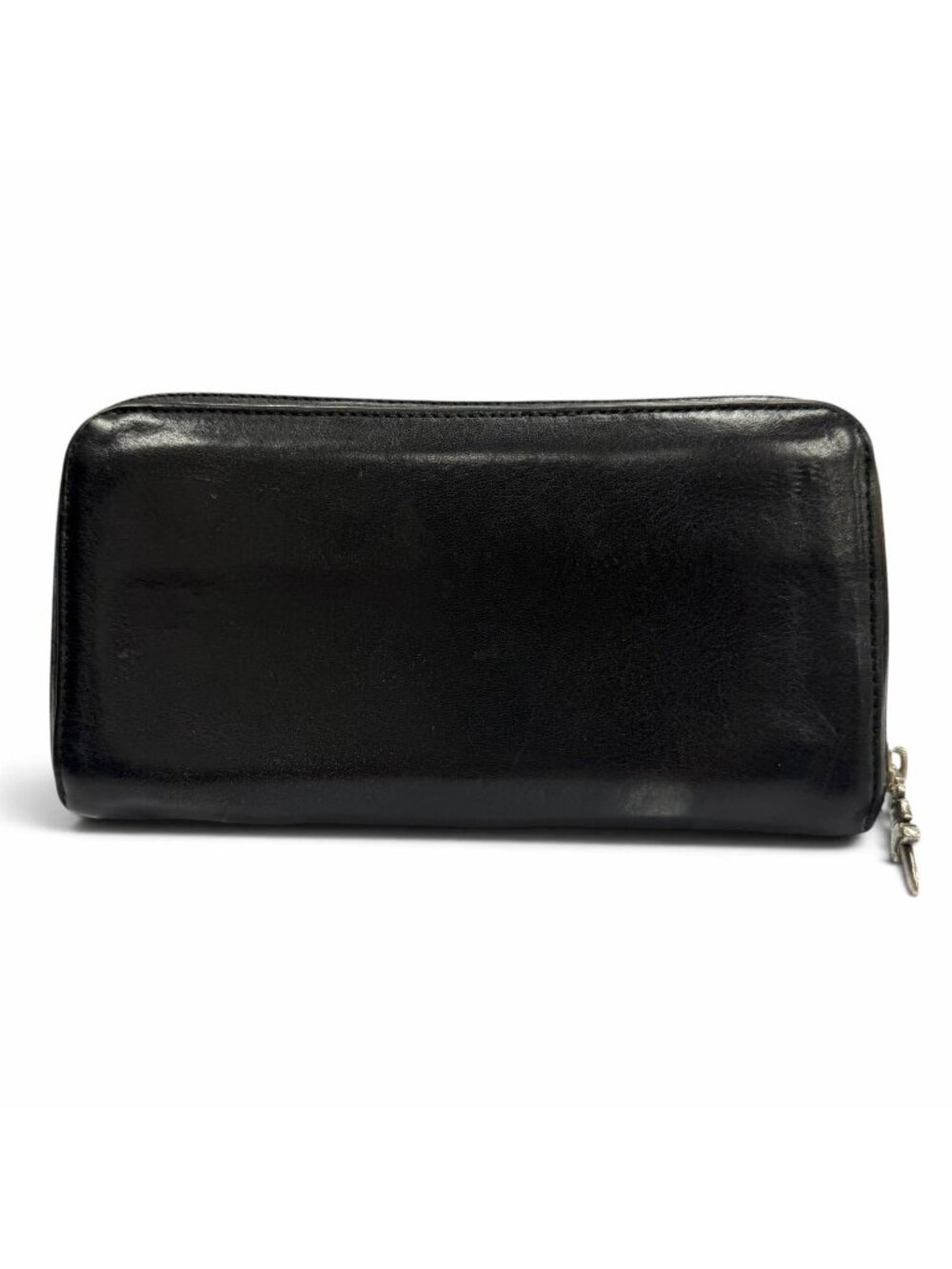 Chrome Hearts Rec F Zip Plain Leather 925 Scroll Label Long Wallet Black